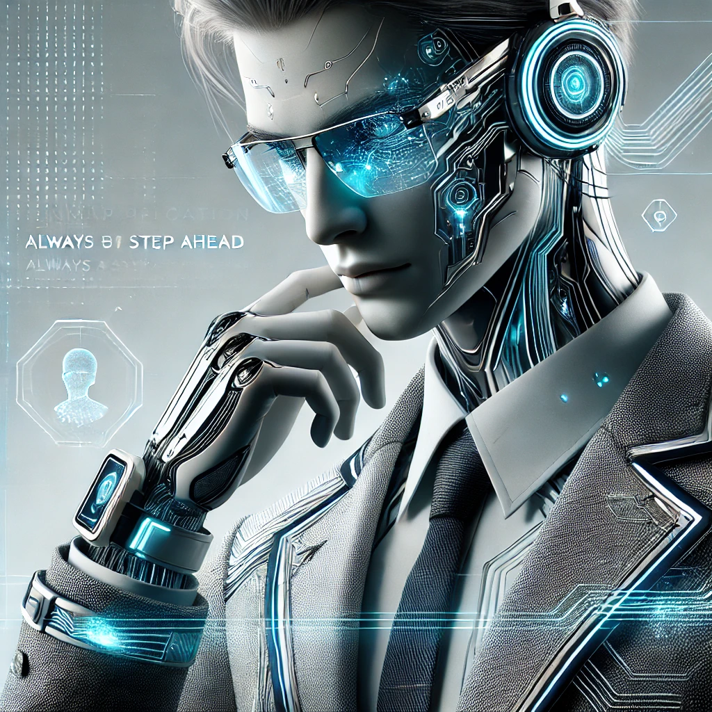A futuristic AI strategist named Echo, designed as a human-like digital architect with a sleek, tech-inspired appearance. Echo embodies innovation and