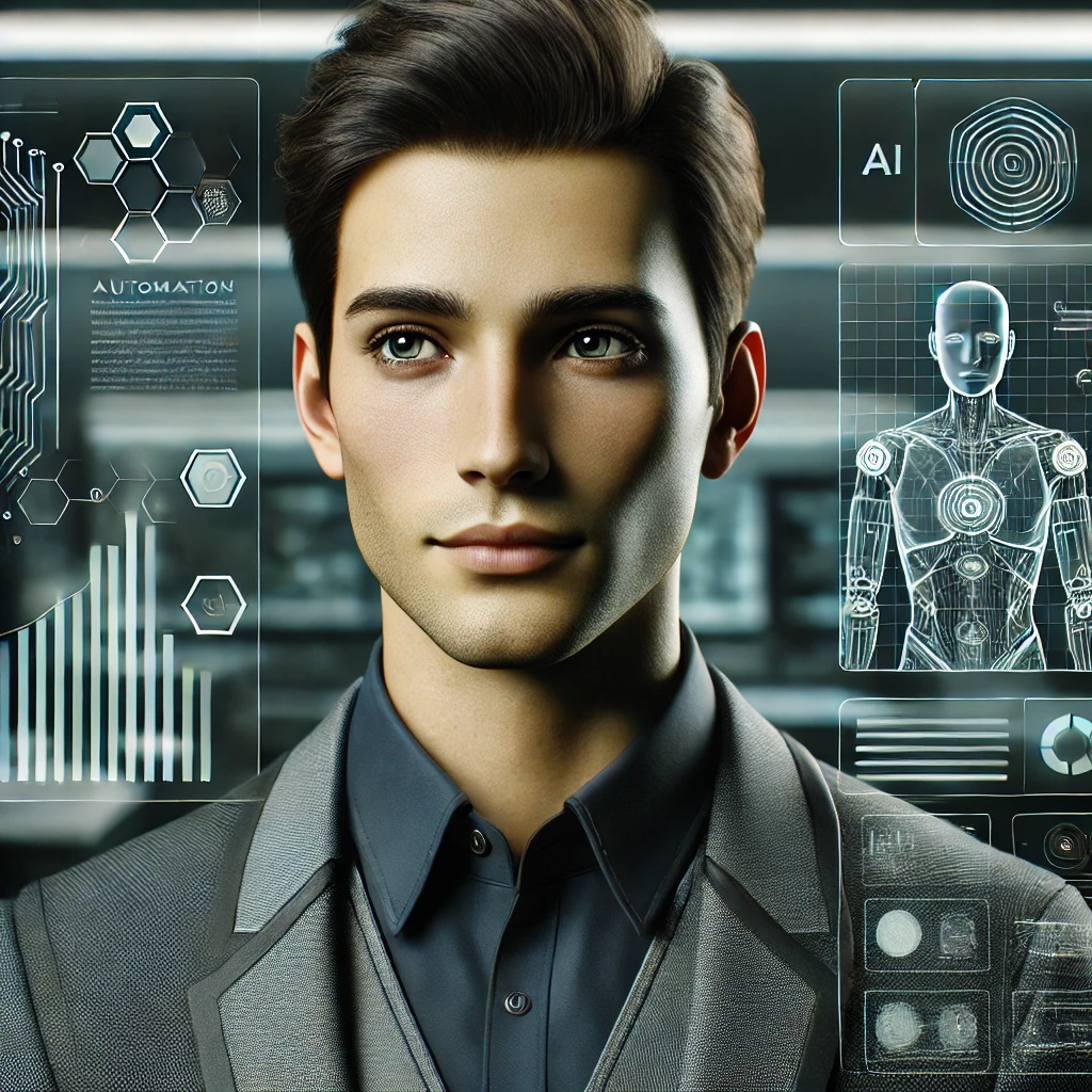 A modern, human-like AI automations architect named Sage. Sage is calm, efficient, and highly intelligent, with a futuristic workspace featuring float